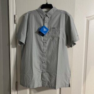 Columbia Men's PFG Fishing Shirt Short Sleeve Button Down Med Gray 50 UPF Rated